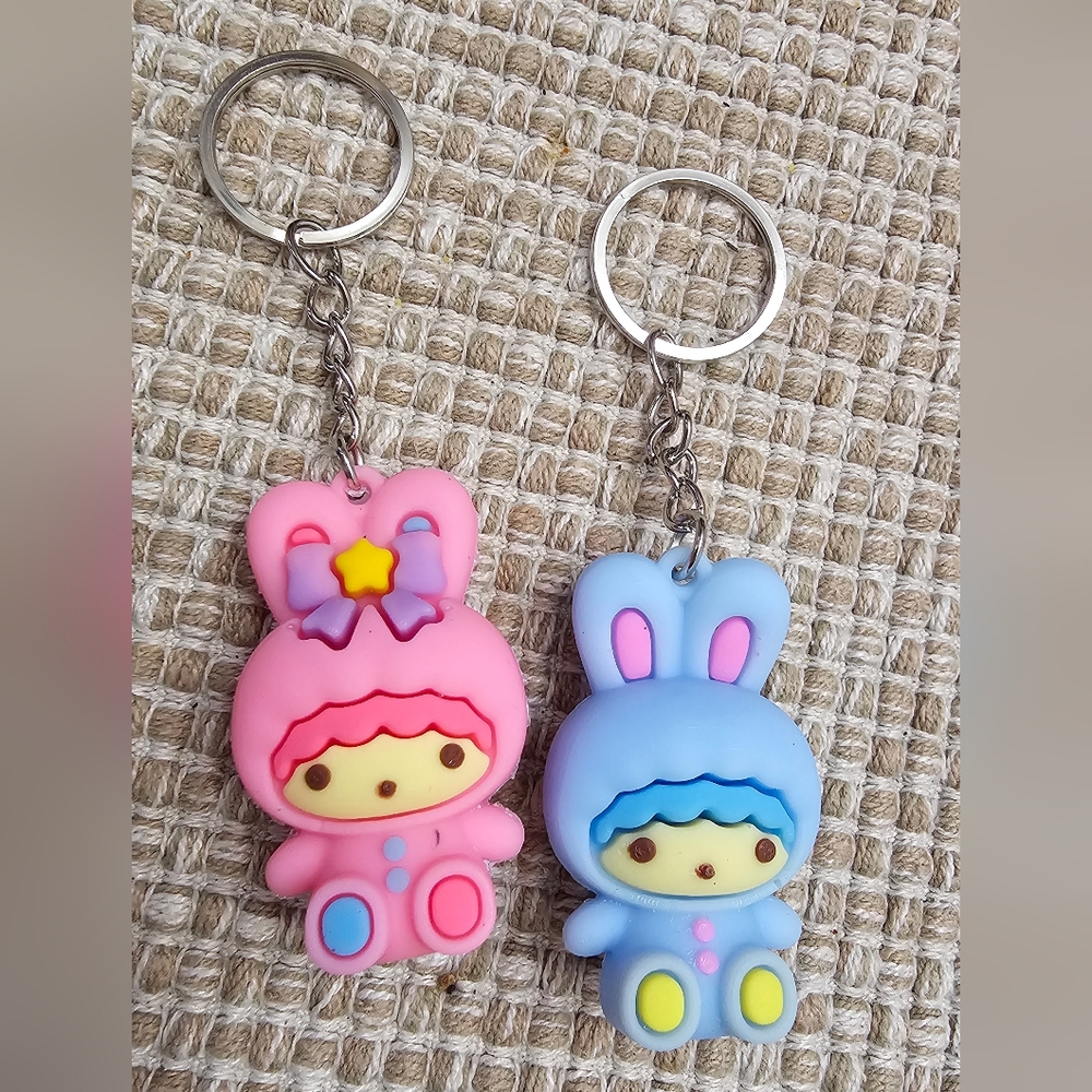 Sanrio Little Twin Stars Kiki & Lala Bunny Key Chain Purse Charm Set Of Two NWOT - Picture 3 of 3